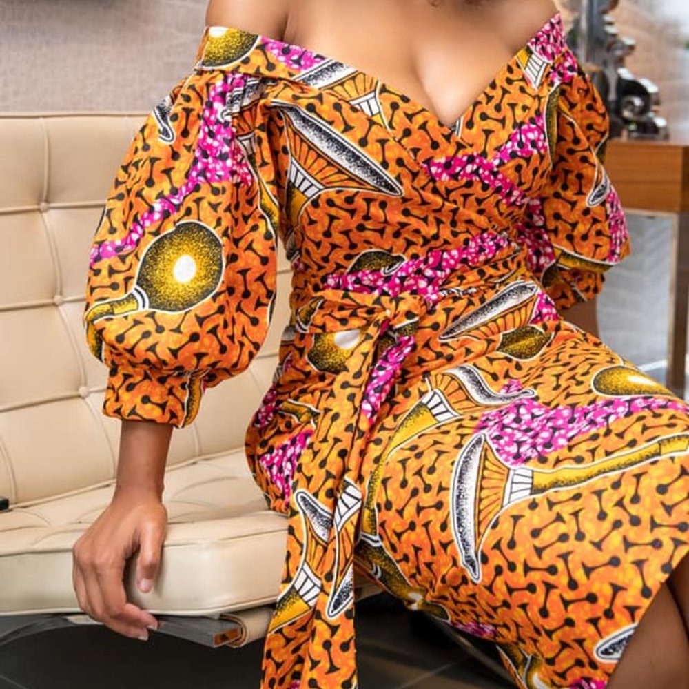 Grassfields African Off-the-Shoulder Midi Dress Plus Size